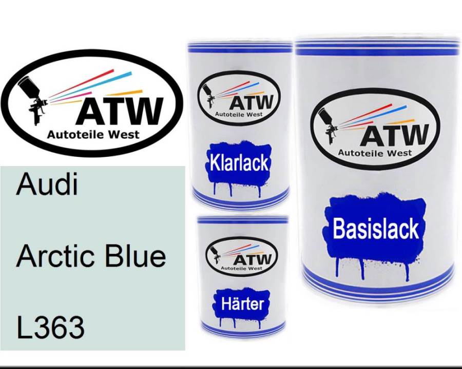 Audi, Arctic Blue, L363: 500ml Lackdose + 500ml Klarlack + 250ml Härter - Set, von ATW Autoteile West.